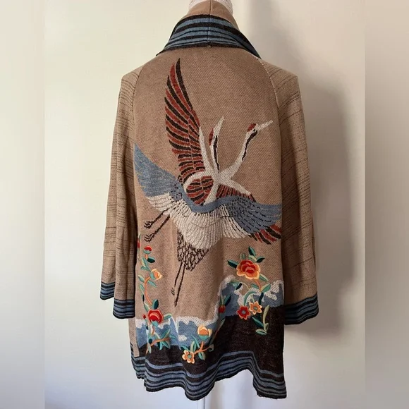 Anthropologie Crane Embroidered Loose Cardigan - Picture 2 of 8